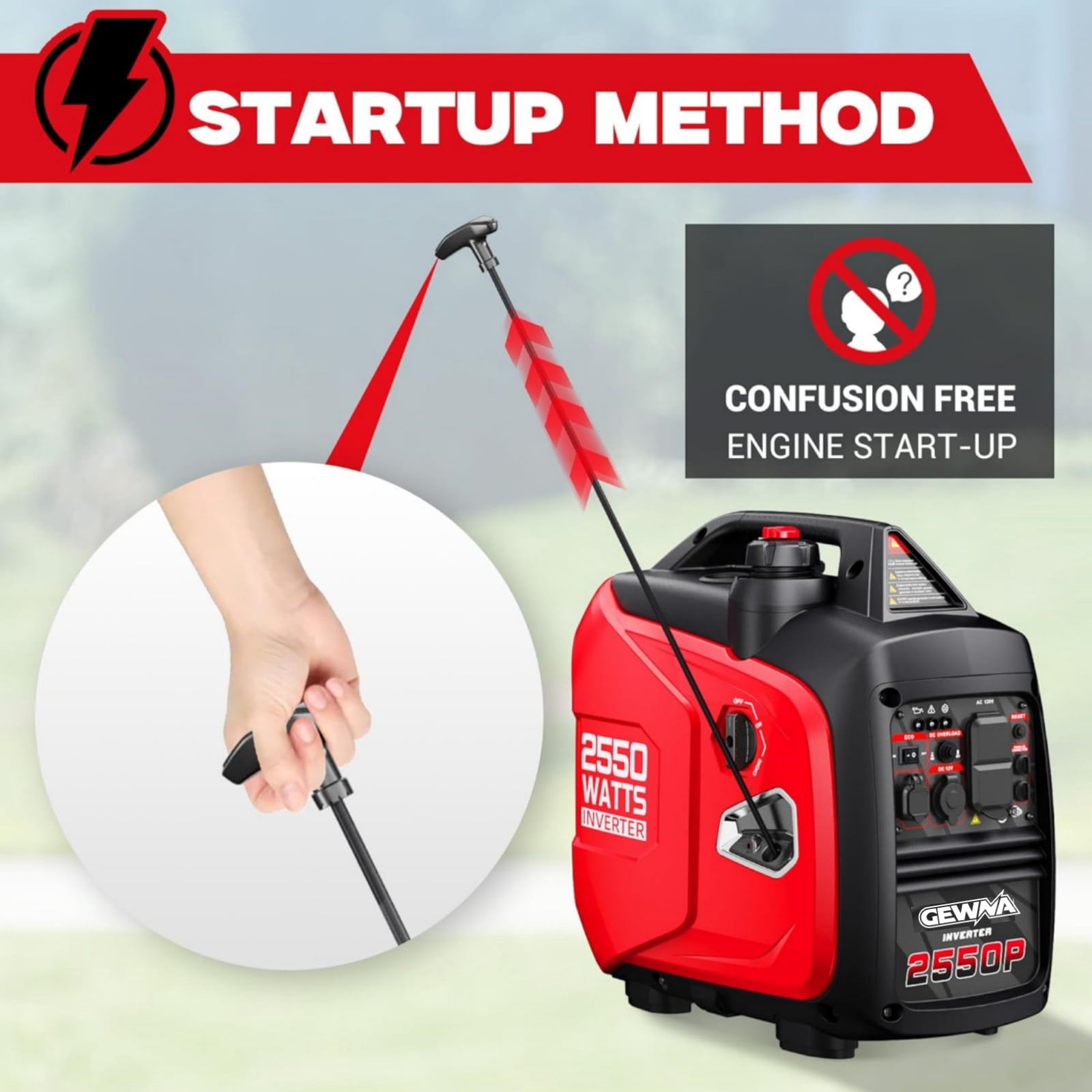 Gewna 2550W Gas Inverter Generator,Portable & Quiet,Low Oil for Home Use, Camping, Outdoor,Red