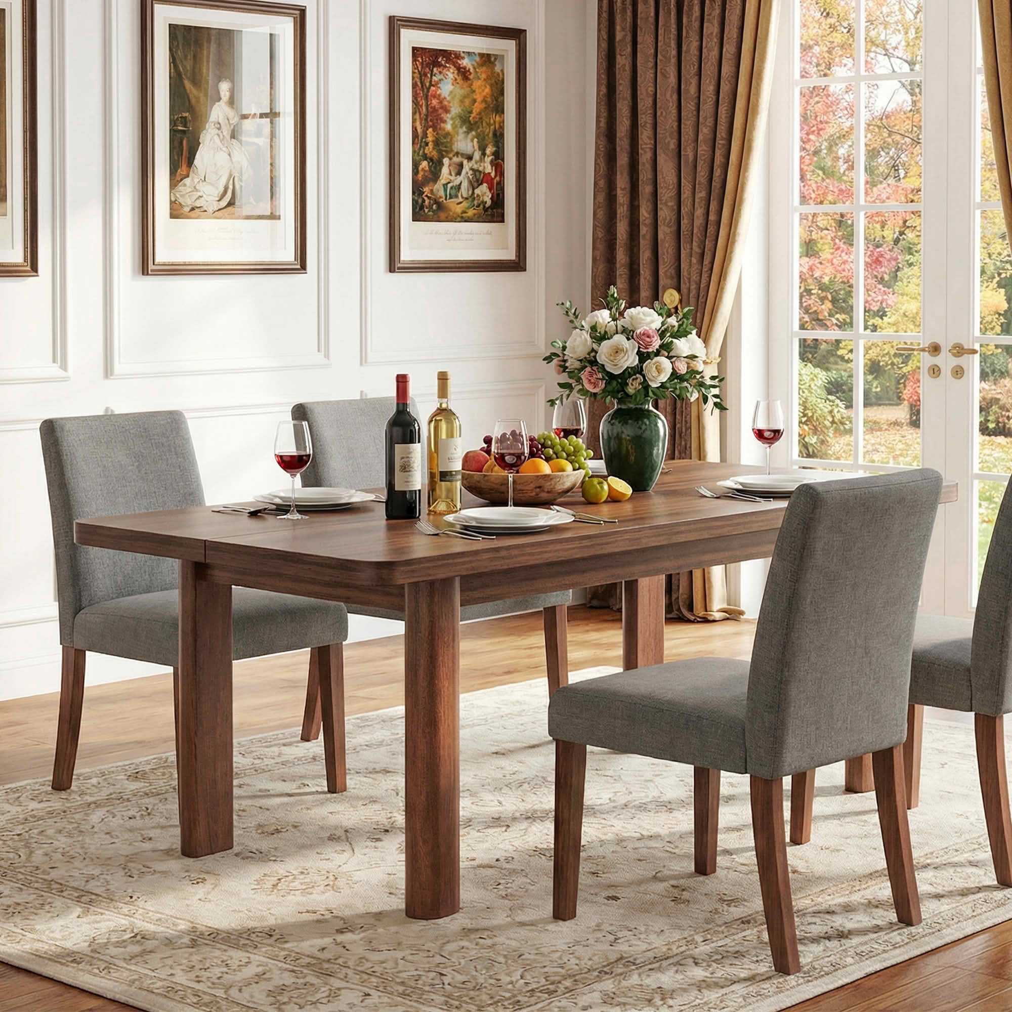 MAYEERTY 63" Brown Farmhouse Dining Table, 4-6 Person Easy Assembly Rectangular Kitchen Table