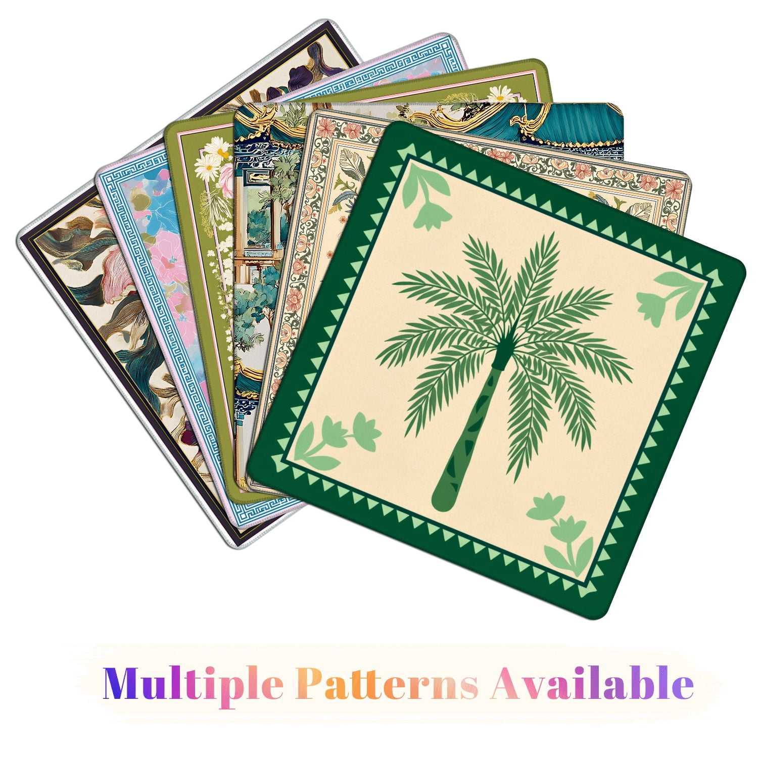 Mahjong Mat 31.5" x 31.5" Green Palm Tree Tropical Leaves Decorative Border Non-Slip Noise Reduction American Mahjong Tiles Table Cover for Dominoes Poker Card Board Games Gift