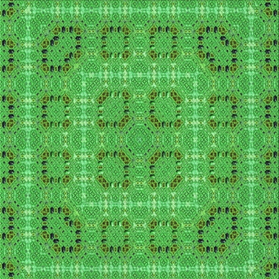 Ahgly Company Machine Washable Indoor Square Transitional Neon Green Area Rugs, 7' Square