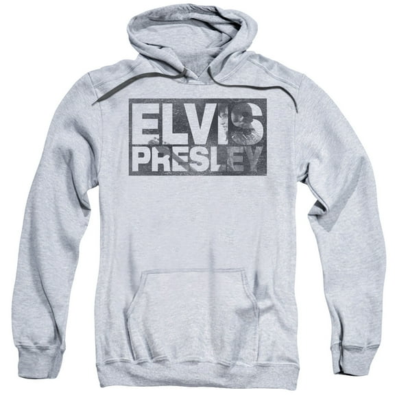 Trevco ELV840-AFTH-1 Elvis Presley & Block Letters Adult Pull-Over Hoodie, Athletic Heather - Small