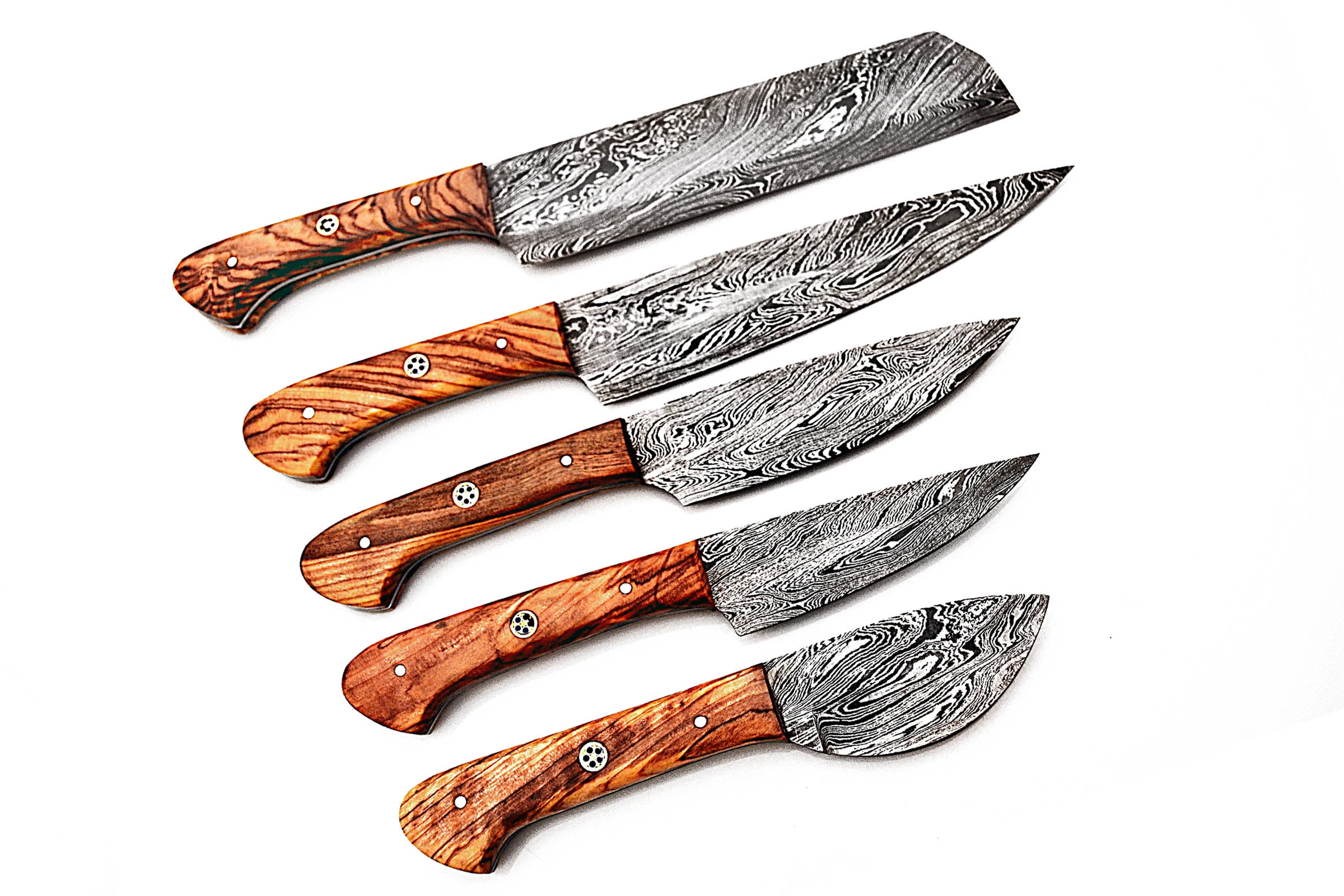 Smart & Sharp Custom Handmade Damascus Chef Knives Set/Kitchen Knives 5 Pieces Set 17324 (Olive wood)