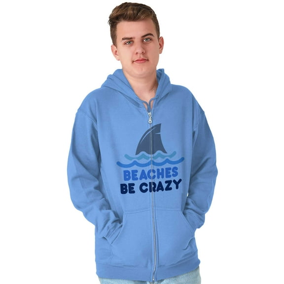 Beaches Be Crazy Funny Swimming Shark Zip Up Hoodie Men's Women's Brisco Brands 2X