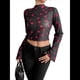 thumbnail image 1 of Camiseta de Larga con Estampado Floral Transparente Y2K, Cuello Redondo, Mangas Acampanadas y para Mujer Negro XXL, 1 of 10