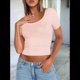 thumbnail image 5 of Camisetas de Corta para Mujer, Informales, Básicas, de Verano, con Cuello Redondo, Corte Entallado, de Punto Acanalado, para Trabajo y Negocios. Rosa XL, 5 of 9