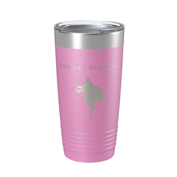 San Luis Reservoir Tumbler Lake Map Travel Mug Insulated Laser Engraved Coffee Cup California 20 oz Light Purple
