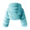 thumbnail image 5 of Brnmxoke Women's Faux Fur Coat Shearling Fluffy Fuzzy Shaggy Hooded Cropped Jacket Plus Size Zip Up Sherpa Fleece Jacket Short Warm Outwear Light Blue,XXXL, 5 of 5