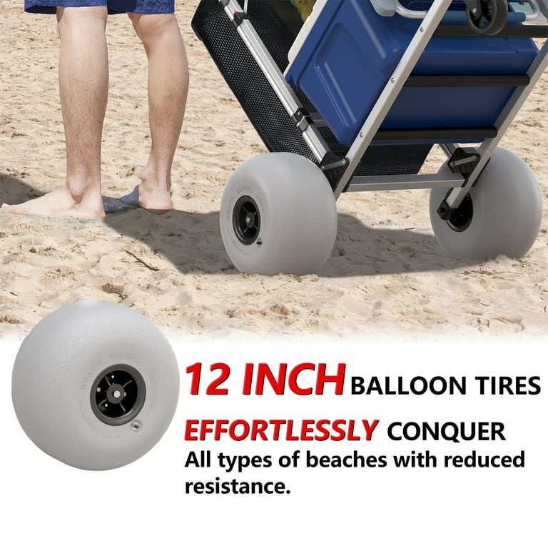 GDLF Foldable Beach Cart with Adjustable Handle and 12 Balloon Wheels,  Heavy Duty Aluminum 220LBS Capacity 