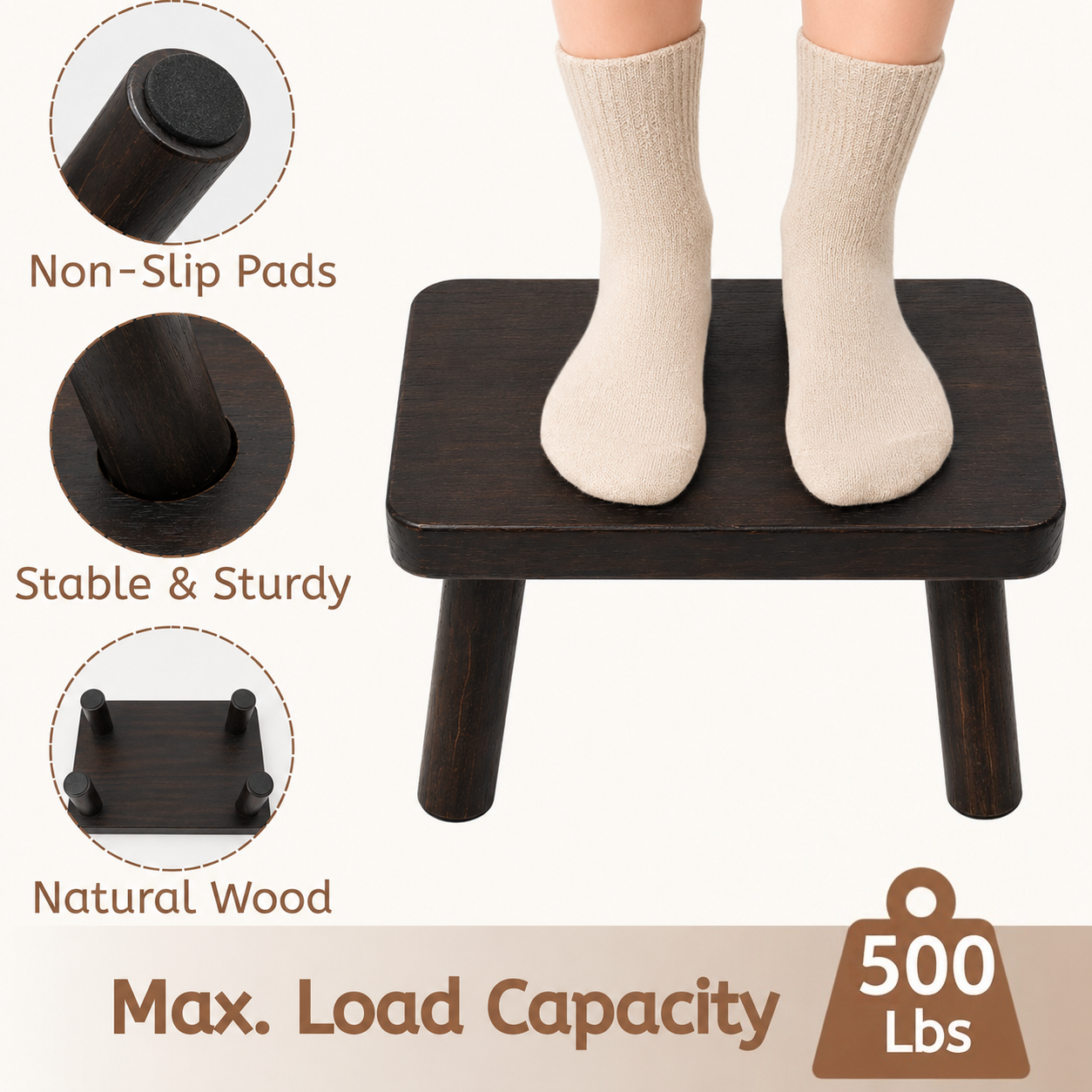 Mehoom Wooden Step Stool, 500 lbs Capacity, Rustic Brown photo 4