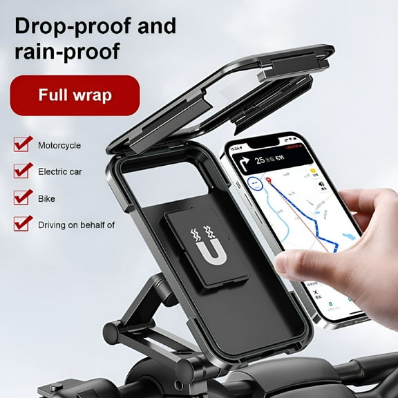 MELIVO Waterproof Motorcycle Bike Mobile Phone Holder Support,Universal Bicycle Gps 360° Swivel Adjustable Motorcycle Cellphone Holder