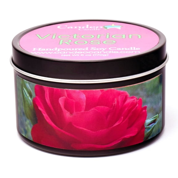 Candeo Candle, Victorian Rose, Scented Soy Candle, 6oz Travel Tin