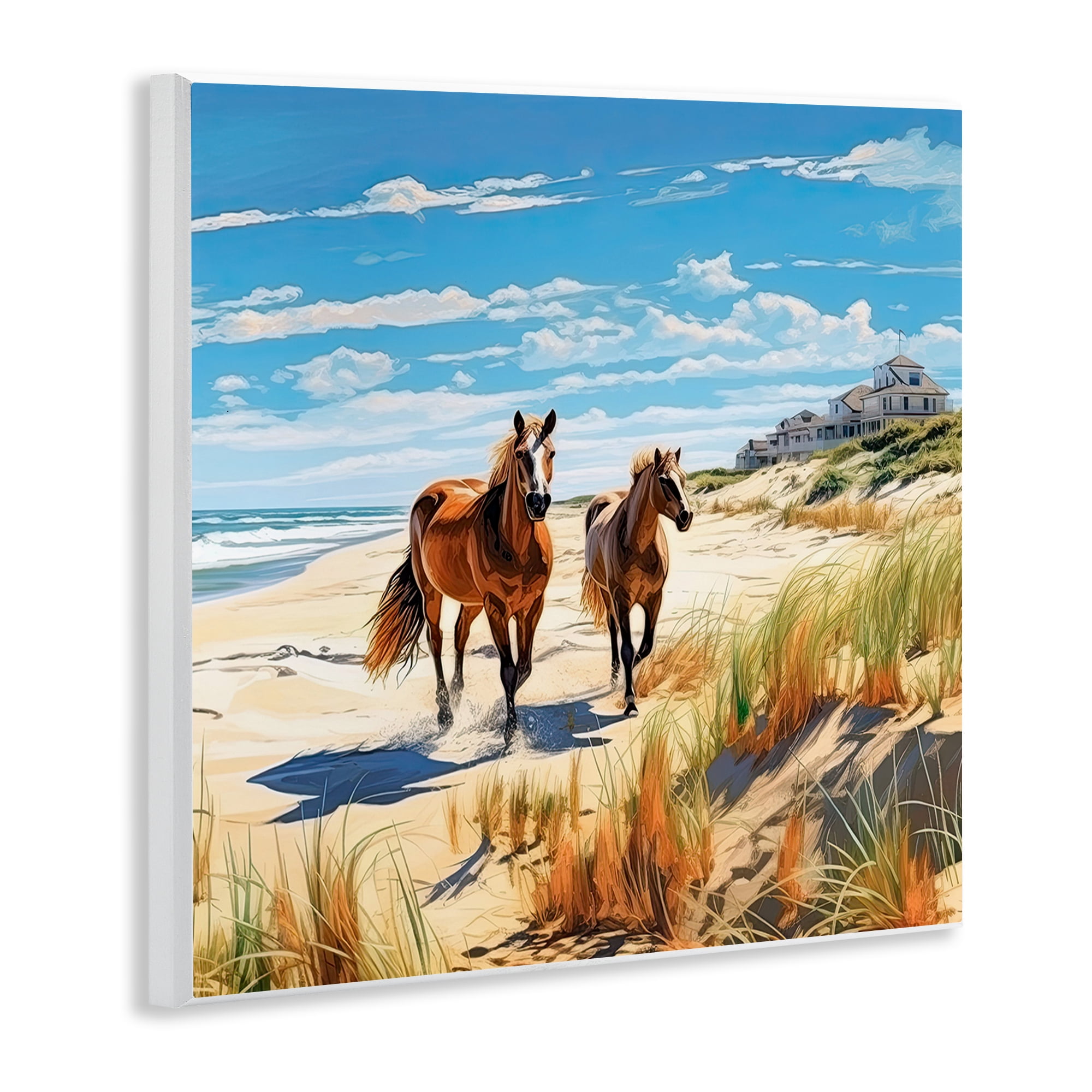 Stupell Industries Galloping Beach Horses Coastal Painting Unframed Art Print Wall Art, 12 x 12