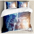 thumbnail image 3 of Outer Space Decor Twin Size Duvet Cover Set, Spaceman in Galaxy in front of Nebula Gas Cloud Interstellar Art Print, Decorative 2 Piece Bedding Set with 1 Pillow Sham, Blue Yellow, by Ambesonne, 3 of 3