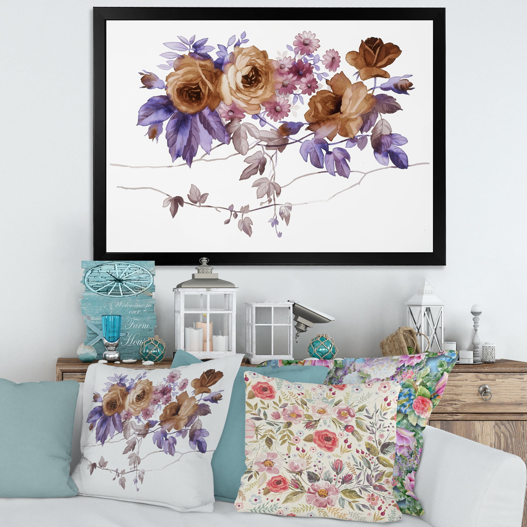 Designart 'Purple Wildflowers On White IV' Traditional Framed Art Print