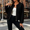 thumbnail image 4 of Women's Wool Blend Zip-Up Casual Jacket Ghalytn Round Neck Cropped Long Sleeve Loose Outerwear with Pockets, 4 of 8