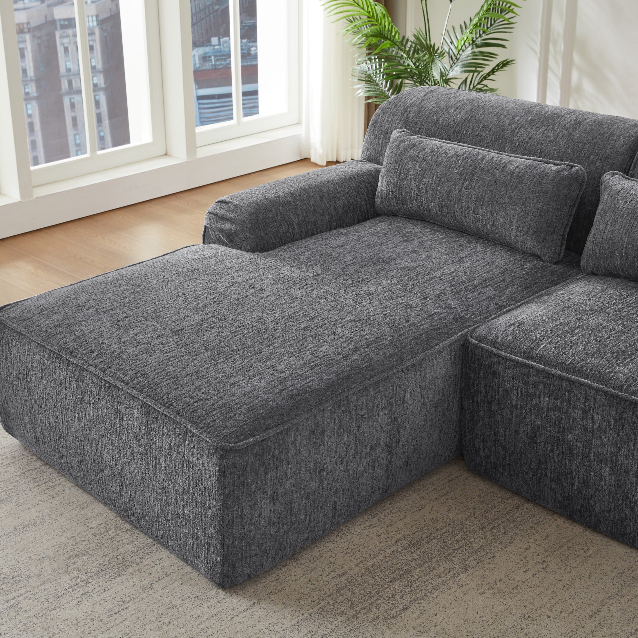 Aukfa 2-Piece Modular Chenille Sectional Sofa, 26.5" Deep Seat, No Assembly, Left Chaise, Gray