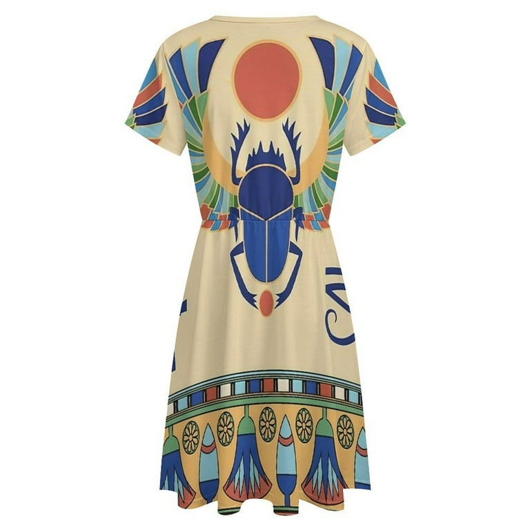Egyptian Scarab Print Dress Fashion Beach Short Sleeve Dresses Female Party  Printed Sundress - Walmart.com