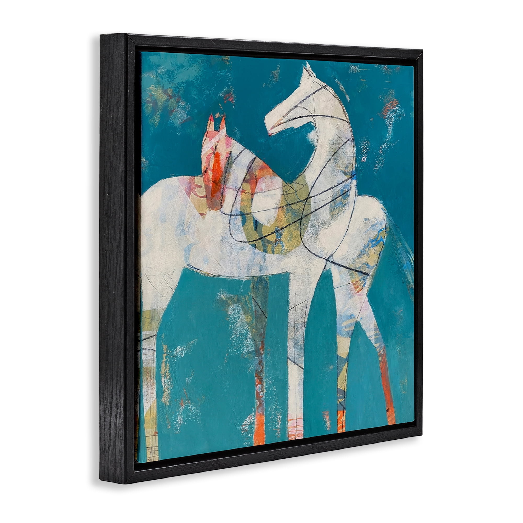 In Sync Abstract Horse Pair Black Framed Floater Canvas Wall Art, design by Dianna Fritzler