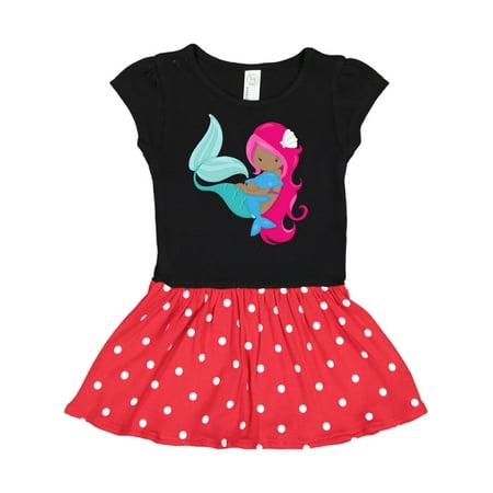 

Inktastic African American Mermaid With Pink Hair Dolphin Gift Toddler Girl Dress
