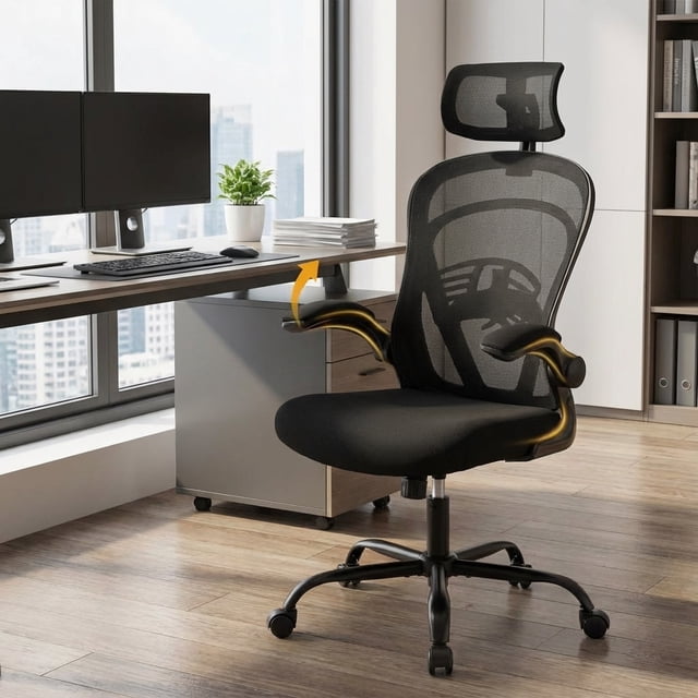 QinaQin Silla ergonómica para oficina y escritorio, con descansabrazos abatibles, soporte lumbar cómodo y asiento amplio para estudio o trabajo
