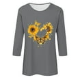 thumbnail image 4 of DDAPJ pyju Sunflower Shirts for Women 3/4 Length Sleeve Crewneck Tops Summer Trendy Casual T-shirt Three Quarter Cute Blouse Prime Sales of The Day Gray S, 4 of 5