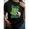 thumbnail image 1 of Camiseta "Lucky Season" del Día de San Patricio para mujer - Cuello redondo informal, manga corta, negra con estampado de trébol verde y mano de esqueleto, algodón, lavable a máquina, camisetas para m, 1 of 6
