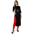 thumbnail image 1 of Bimba Women Straight Black Kurta Kurti w/ Printed Yoke Classic Chic Tunic, 1 of 7