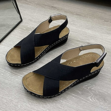 

Sunvit Women s Flat Sandals- Plus Casual Hollow Footbed Summer Slide Sandals #206 Black