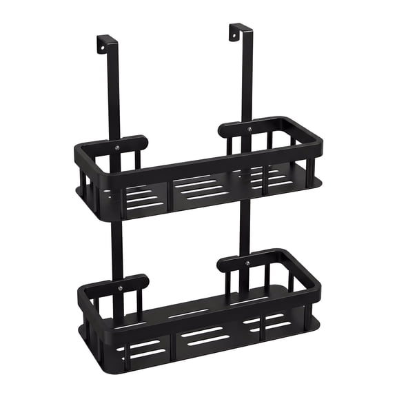Over the Door Shower Caddy, Black Rustproof Bathroom Organizer, 2-Tier No-Drill Hanging Shelf, 11.61"W x 5.31"D, Adjustable Over Door Storage Rack