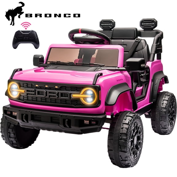 12V Powered Ride on Car, Ford Bronco Raptor Ride on Trucks Toys with Remote Control, Electric Ride on Vehicle with Bluetooth Music, LED Light, Electric Car for Kids Boys Girls Ages 3-6 Gifts, Pink