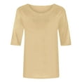 thumbnail image 5 of CFLVAEK Hauts à Manches 1/2 pour Femmes Été Décontracté Chemise Unie Ample Basique Col Rond T-Shirts, 5 of 5