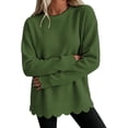 thumbnail image 2 of Women's Waffle Knit Crew Neck Long Sleeve Pullover Tops, Scalloped Hem & Scallop Cuffs Design, Loose Fit Casual Sweatshirt, Solid Color Fall Tunic Shirts for Women Army Green L, 2 of 5