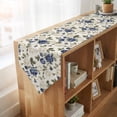 thumbnail image 4 of Blue Floral Leaves Table Runner Linen Burlap Table Runner 72 Inches Long Farmhouse Abstract Art Flowers Dresser Scarves for Kitchen Island Coffee Dining Room Party Wedding Holiday Decor 18"x72", 4 of 8
