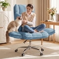 thumbnail image 3 of Hawsaiy Big and Tall Office Chair, Flip Armrests with Side Pockets, Comfy Criss Cross Office Chair with Extra-Wide Plush Seat, 150° Reclining Executive Office Chair, Chenille Upholstery, Blue, 3 of 12