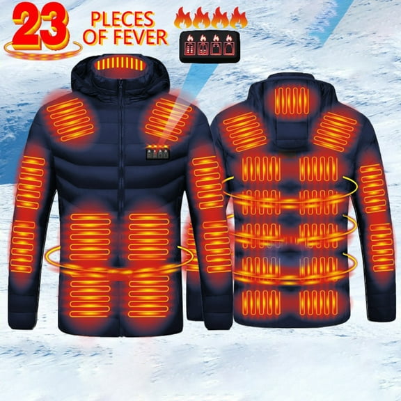 Letdown Heated Jacket for Men Women 23 Heating Zones Hooded Coat Jackets USB Winter Unisex Body Warm Thermal Coats (Battery_Not Included) (Blue, XXL)
