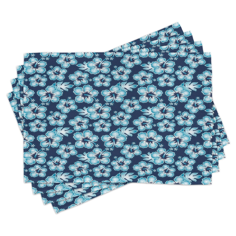 Navy Placemats Set of 4 Hibiscus Hawaiian Tropical Island Flowers