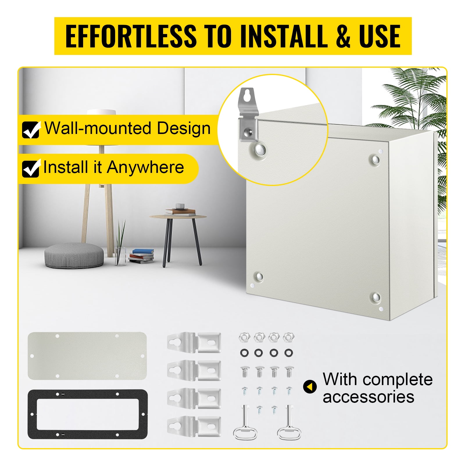 VEVOR Steel Electrical Box 16"x 16"x 8" Electrical Enclosure Box, Carbon Steel Hinged Junction Box, IP65 Weatherproof Metal Box Wall-Mounted Electronic Equipment Enclosure Box with Mounting Plate