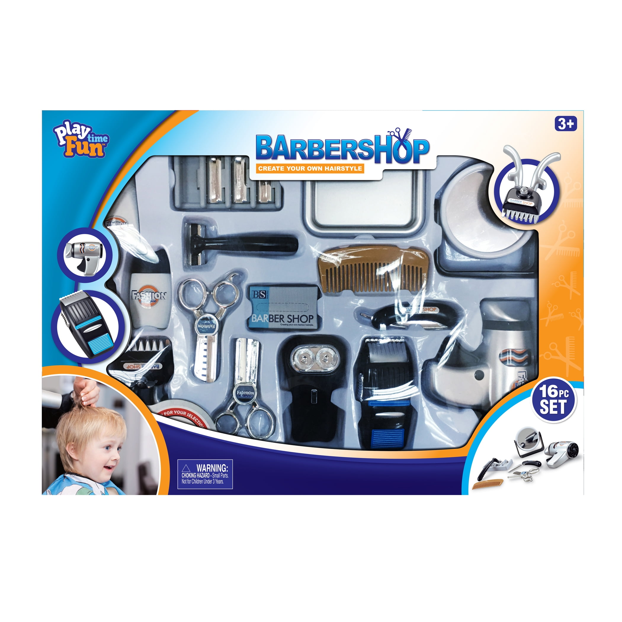 Play Accessories Barber Shop Salon Hairstyle Play Set Kids with Mirror toy kit C 