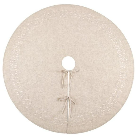 SARO  56 in. Embroidered Swirl Design Linen Blend Christmas Tree Skirt  Natural