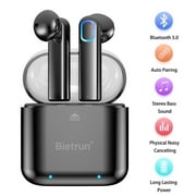 Bietrun Wireless Earbuds, Bluetooth 5.0 Headphones with Deep Bass HiFi 3D Stereo Sound, Built-in Mic with Portable Charging Case for Phones (Black)