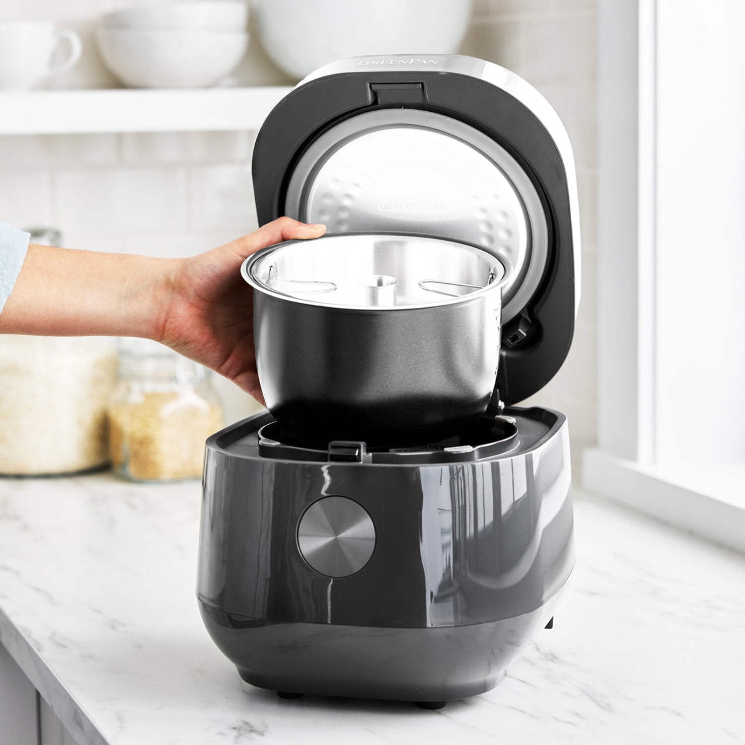 GreenPan Carb Reducing Electric Rice Cooker, 4 Cups Uncooked, Toxin-Free Ceramic Nonstick, Black