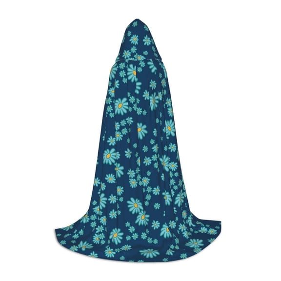 Honeii Daisies Flowers Print Poncho Cape, Cloak Coat, Snuggly Hooded Wearable Blanket, Hooded Cape For Teenagers,Halloween Costumes-Small