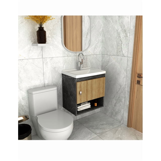 Mueble para Baño Flotante con Lavamanos Mármol-Almendra