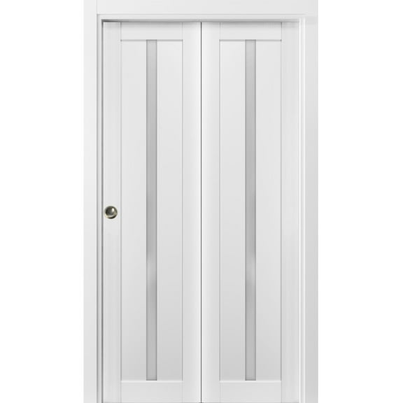 Sliding Closet Bi-fold Doors | Quadro 4112 White Silk with Frosted Glass