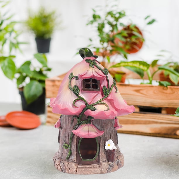 Estatua de casa de hadas para decoración de jardín de hadas, decoración del hogar, figura de resina decorativa para jardín solar, patio, césped