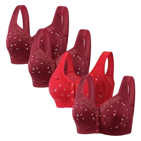 WIZUTIZ Bras for Women Front Closure Bras for Women Wireless 4-Pack Push up Bralette Wirefree Anti-Sagging Classic Full Coverage Bralettes Solid Embroidered Underwear for Older Women XL Multi-Color