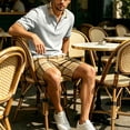 thumbnail image 5 of LEKWK 2 Piece Set for Men Plaid Short Sleeve Henley Collared Casual Tops and Elastic Waist Shorts Loose Fit Fashion Summer Beach Vacation Outfits, 5 of 7
