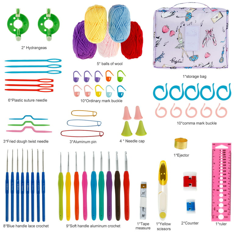 66Pcs Crochet Kits for Beginners Colorful Hook Set with Storage Bag and  Accessories Ergonomic Kit Practical Knitting Starter Gifts 