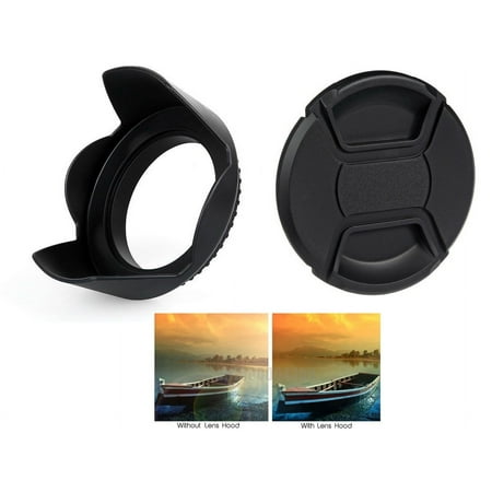 Pro Hard Lens Hood with Collar Clamp and Lens Cap For Canon EOS R7 R10 (55mm Size)