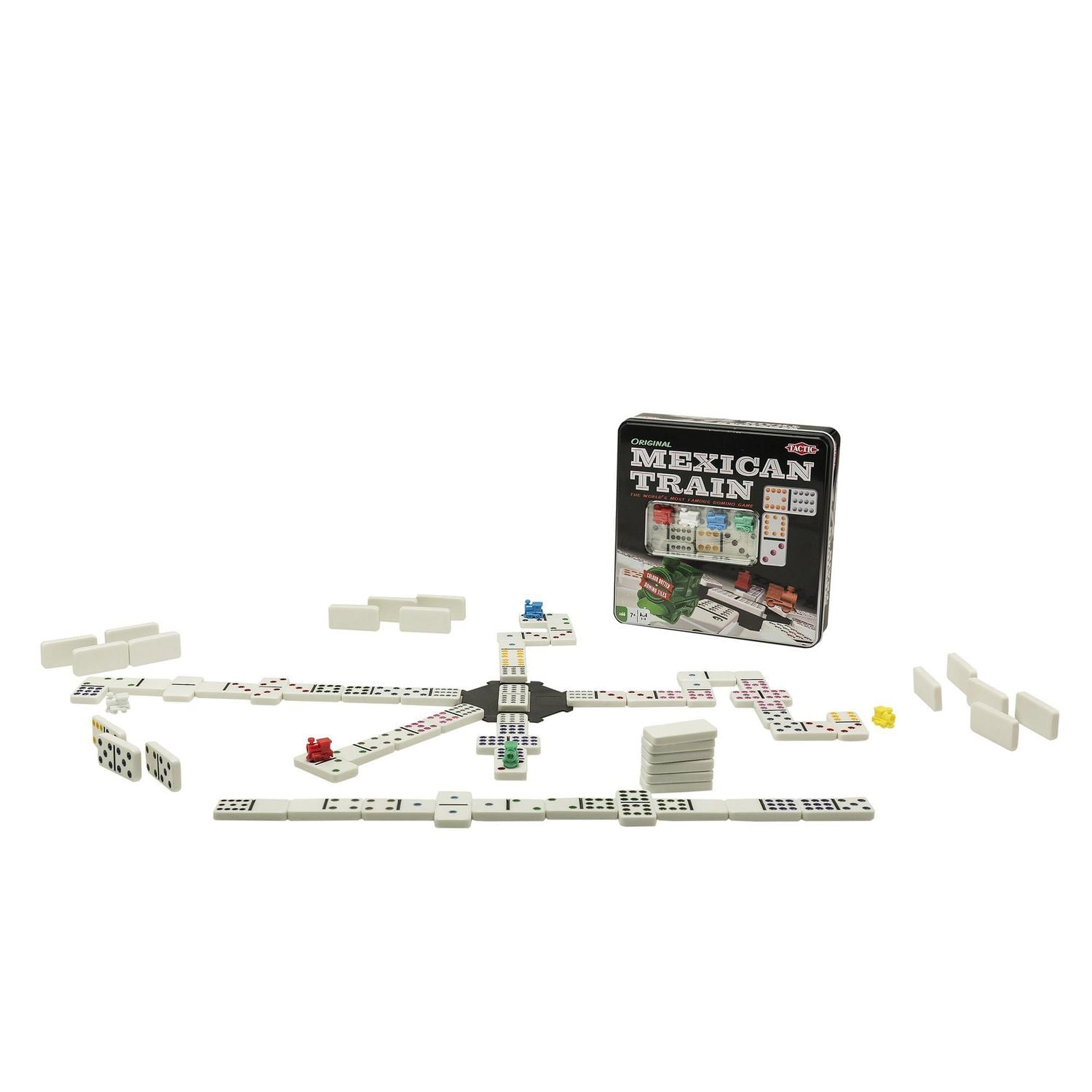 Asmodee - Tactic - Mexican Train Tin - 2-8 Players Fun Family Domino Game - 30 Minutes of Gameplay - For kids and Adults Ages 7+ - English Version